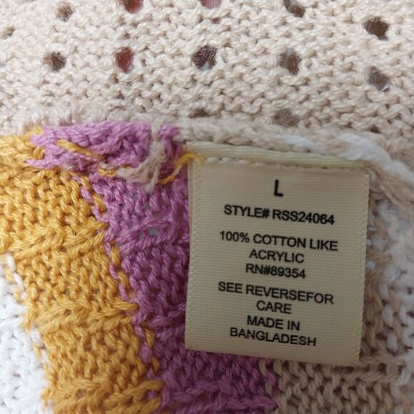 NWT No Comment top Womens Large Tan Orange Pink Striped Crochet Tie Halter Tank - Picture 3 of 6